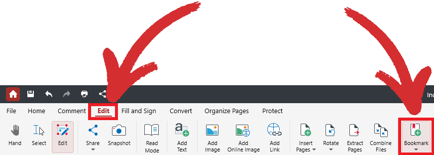 PDF Extra: accessing the bookmarks menu